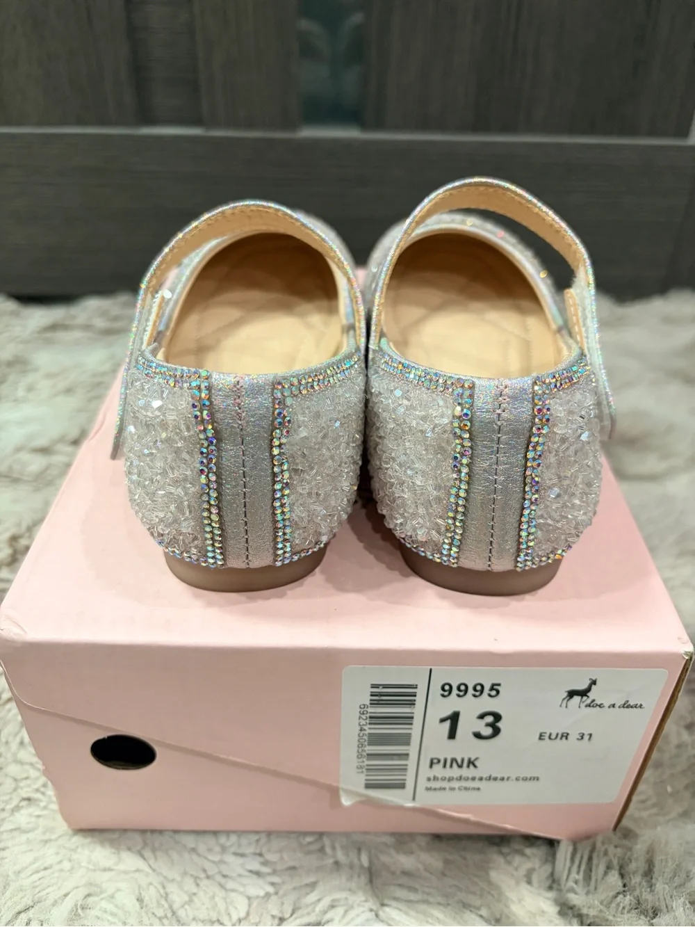 Girls Pink Glitter Crystal Mary Jane Dress Shoes with Strap